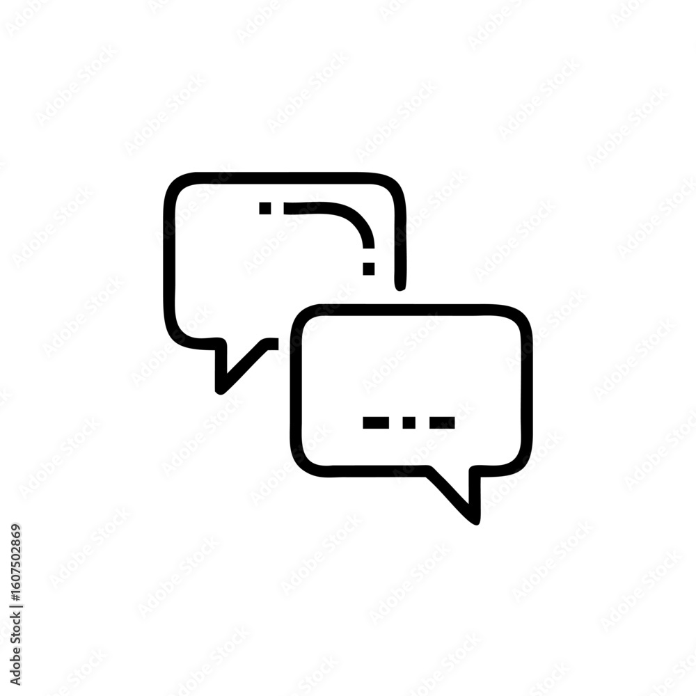 Poster outline two overlapping speech bubbles with dots inside chat conversation
