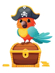 Acrylic prints Swashbuckling Pirate Parrot On Treasure Chest Scene