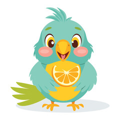 Naklejka premium Cute Baby Bird With Orange Slice Green Body