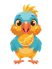 Cheerful Baby Bird With Orange Slice Close Up