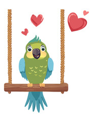 Adorable Green Parrot On Swing With Hearts