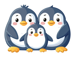 Sweet Penguin Family Of Three Bonding Together