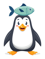 Curious Penguin With Fish Balancing On Head