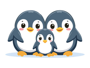 Adorable Penguin Family With One Happy Chick