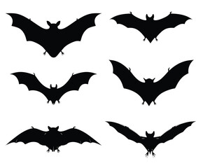 A collection of six bat silhouettes with varying wing positions on a white background design image