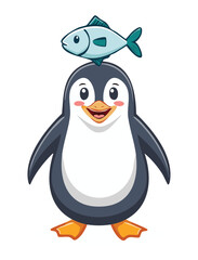 Happy Penguin With Fish Balancing On Head