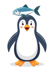 Surprised Penguin with Fish Balanced on Head