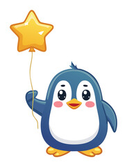 Cute Penguin Smiling and Holding Star Balloon
