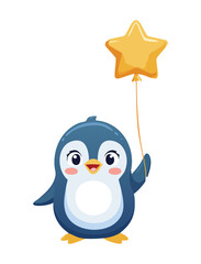 Playful Penguin Looking Up at Star Balloon