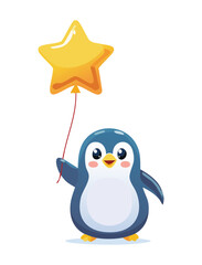 Cute Penguin Holding a Golden Star Balloon