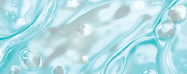 Translucent liquid bubbles and flowing waves water blue