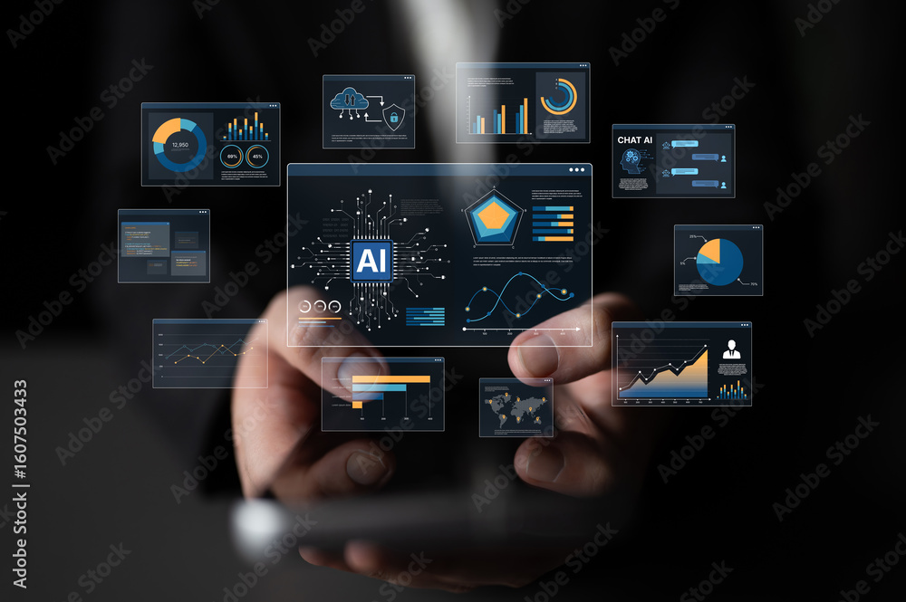 Poster ai assistant brain processor with llm technology, big data, machine learning, generative ai for busi