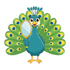Adorable Peacock with Full Tail Admiring Mirror