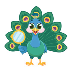 Playful Peacock Admiring Its Beauty with Mirror