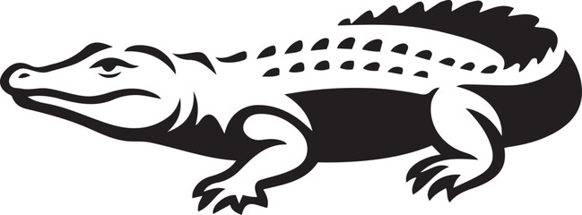 Crocodile vector silhouette on white background, Reptile illustration in black and white