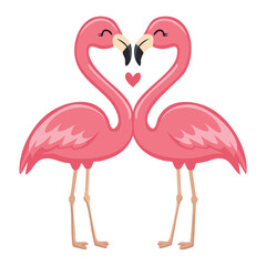 Cute Flamingo Couple Forming Hearts and Love