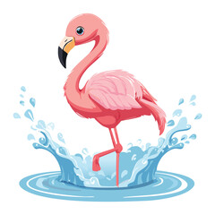 Pink Flamingo Splashing Happily in Water