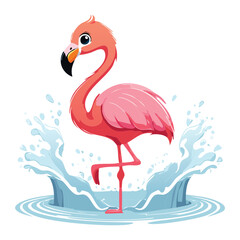 Elegant Flamingo Standing in Water with Splashes