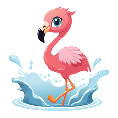 Adorable Flamingo with Big Eyes Splashing in Water