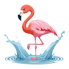 Elegant Flamingo Splashing Playfully in Blue Water