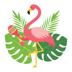 Elegant Flamingo Bird Amidst Tropical Green Leaves