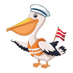 Patriotic Pelican Sailor Holding Nautical Flags Illustration