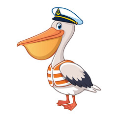 Cheerful Pelican Sailor Wearing Striped Shirt Illustration
