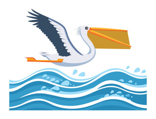 Pelican Delivers Mail Across Blue Ocean Waves Illustration