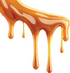 Viscous amber liquid dripping caramel sauce