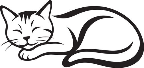 Sleeping cat silhouette curled up vector art, Black cat in relaxed position illustration