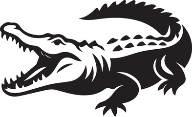 Alligator silhouette with sharp jaws and open mouth, Black crocodile vector artwork