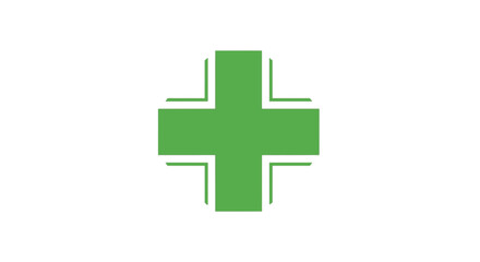 Obraz premium Simple green cross medical icon representing first aid, healthcare, wellness, positive support, and help symbol.