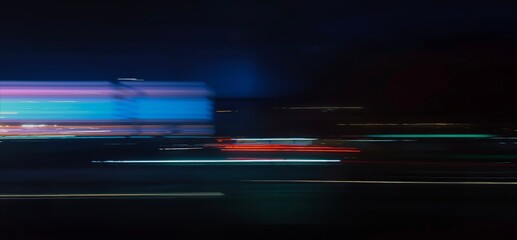 Selective focus photography. A frame in motion. Abstract background. Colorful image. Long shutter speed. Light streaks. Movement of transportation. Shooting from transportation. Blurred image