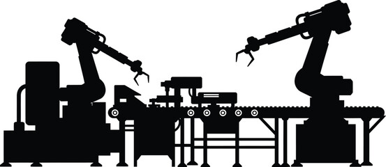 Automation Factory silhouette, emphasizing technological advancement in production – Factory illustration 