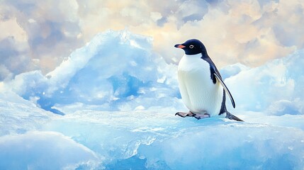 Obraz premium Penguin on ice floe, pastel colors