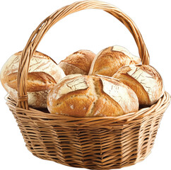 Wicker basket filled with rustic artisan bread loaves vector