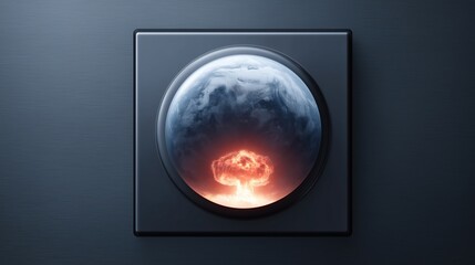 Abstract illustration of a planet with a nuclear explosion, showcasing a dramatic contrast between dark space and fiery eruption, symbolizing destruction and transformation in a cosmic setting