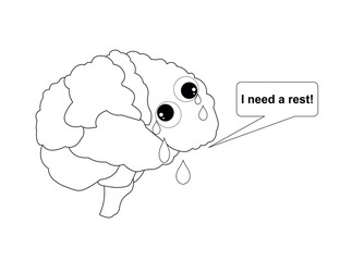 Human brain psychotherapy concept. Banner I need rest. Tired brain crying, information overload, work overload, psychological trauma, mood disorder or mental health problems, solving mental problems. 