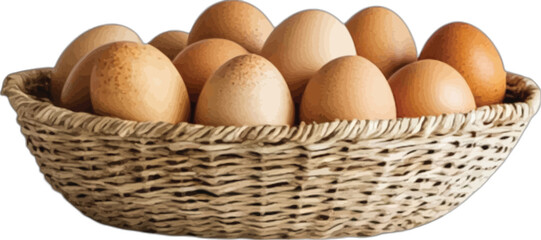 Woven basket brimming with brown chicken eggs wicker