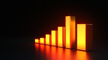 Golden Bar Chart Ascending on Dark Surface Reflecting Light, Growth Indicator