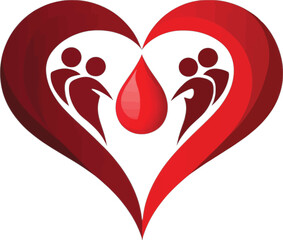 Abstract red heart shape intertwined with stylized figures and blood drop vector