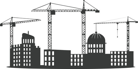 Obraz premium Silhouette of construction cranes and buildings architecture