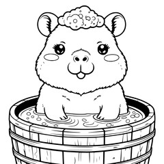 Ausmalbild Capybara beim Baden – Malvorlage zum Ausmalen