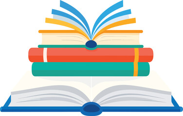 Stack of Books with Open Top Book. Education, Learning And Knowledge Vector Illustration for Students