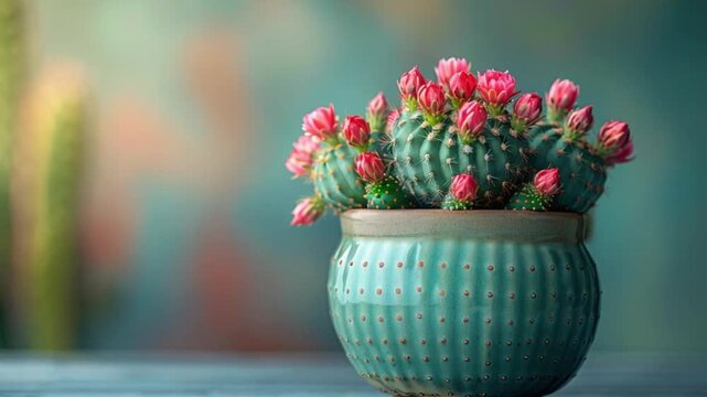 flowering cactus in a very minimalist pot