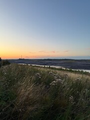 sunset over former strip mine in germany