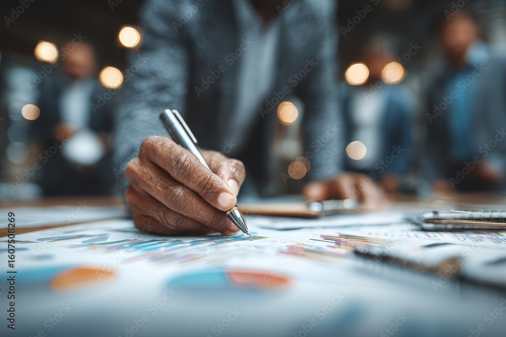 Poster collaboration among team members during a brainstorming session in a modern office space exploring c
