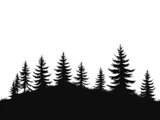 Obraz premium Silhouetted illustration of a forest line with evergreen trees against a white backdrop