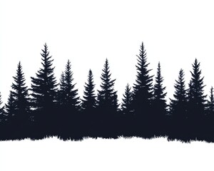 Obraz premium Silhouetted illustration of a forest line with evergreen trees against a white backdrop