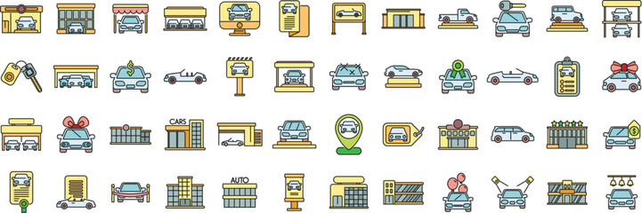 Car dealerships selling, presenting, and advertising automobiles, highlighting various aspects of the car buying process